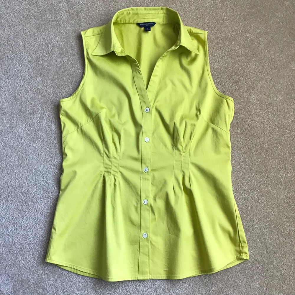 Banana Republic Factory Chartreuse Sleeveless Button …